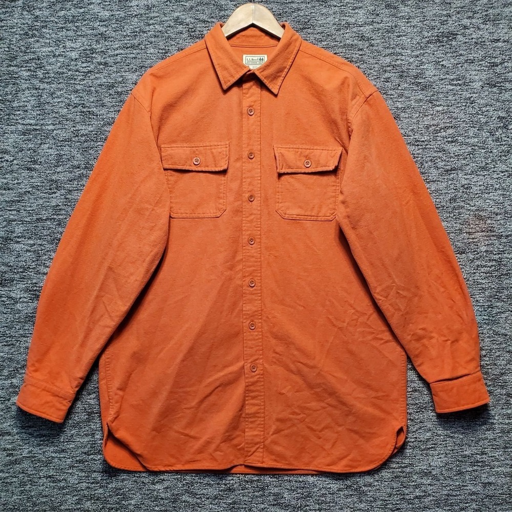 VTG LL Bean Heavyweight Chamois Cloth Shirt Mens Large Tall Rust Burnt Orange